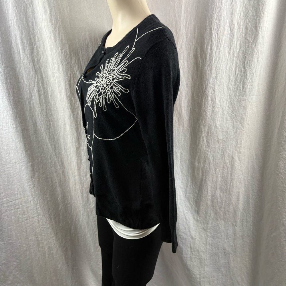 ANTHROPOLOGIE TABITHA Outline Celadine Cardigan Black W/White Fully Lined M - Picture 5 of 10